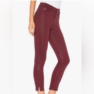 J Brand coated high rise skinny Jean in maroon color